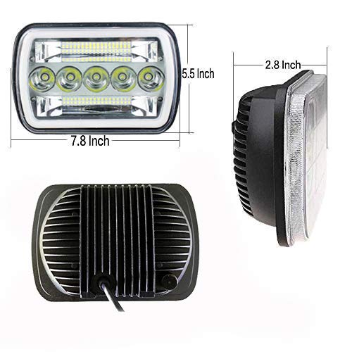 AMUNIESUN Super Bright Pair 7x6 5x7 Headlights 6052 6054 H5054 H6054 Hi/Low Sealed Beam White/Amber Halo Compatible With Ford E2