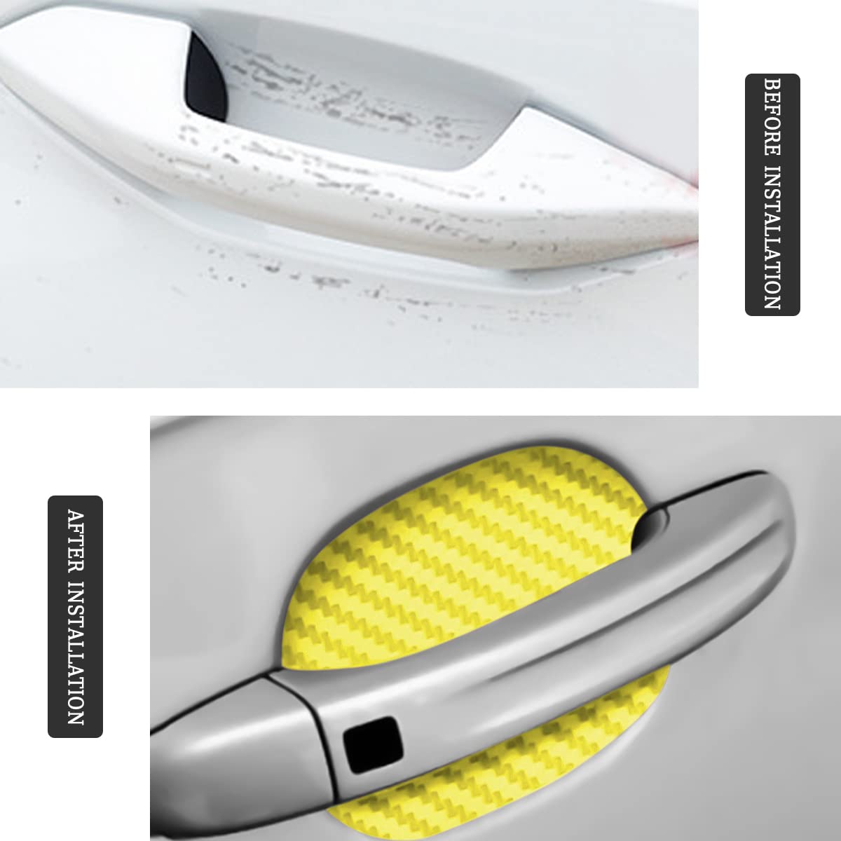 8Pcs Car Door Handle Sticker, Carbon Fiber Anti-Scratches Car Door Cup Protector, Non-Marking Auto Door Handle Protective Film, Self-Adhesive Door Side Paint Protector For All Cars (Yellow/8 Pcs)