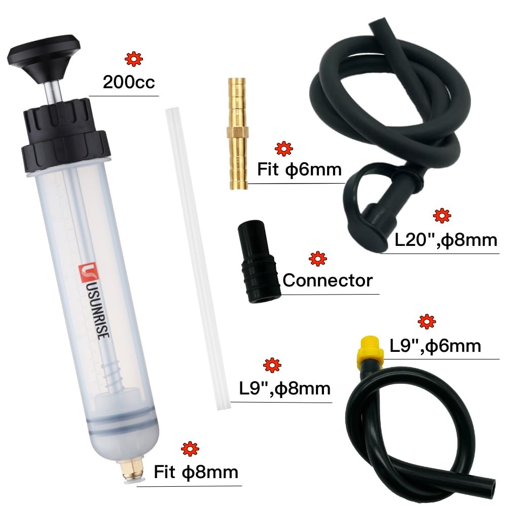 USUNRISE Automotive Fluid Extractor Pump - 200CC Hand Vacuum Oil Change Syringe for Power Steering, Transmission & Brake Fluid, Model JZ-0989