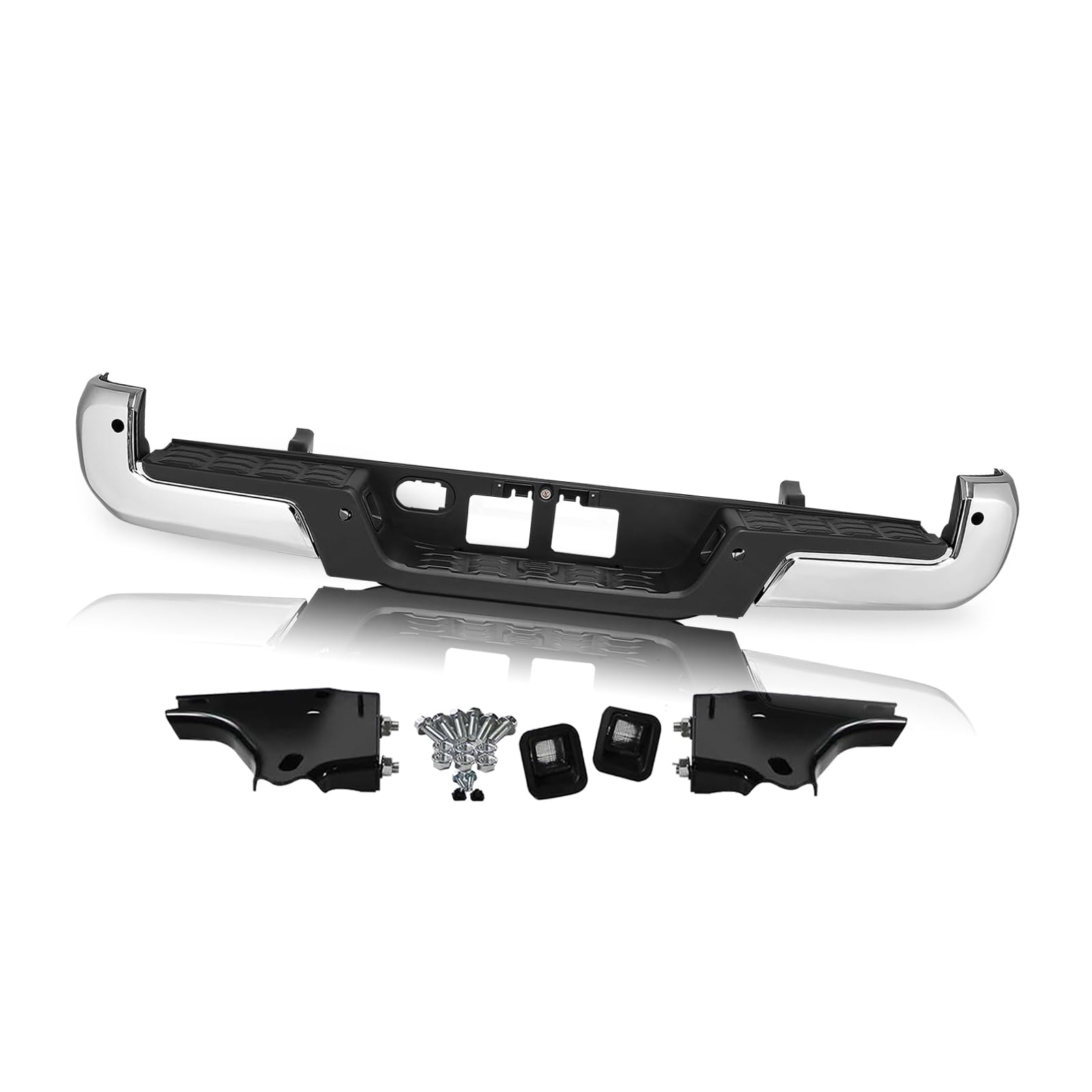 SOCKIR (w/Sensor Holes) Rear Bumper Assembly Fits for 2016-2023 Toyota Tacoma Back Step Bumper Chrome One-piece Molding Anti-Rus