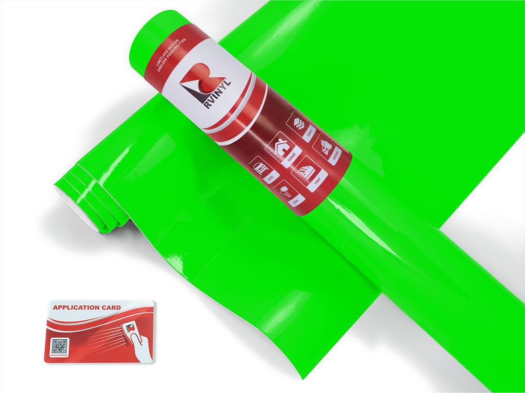 Rvinyl 3M 1080 Series Car Wrap Vinyl Film - Satin Neon Fluorescent Green - 5ft x 12ft - Controltac Air Release Adhesives