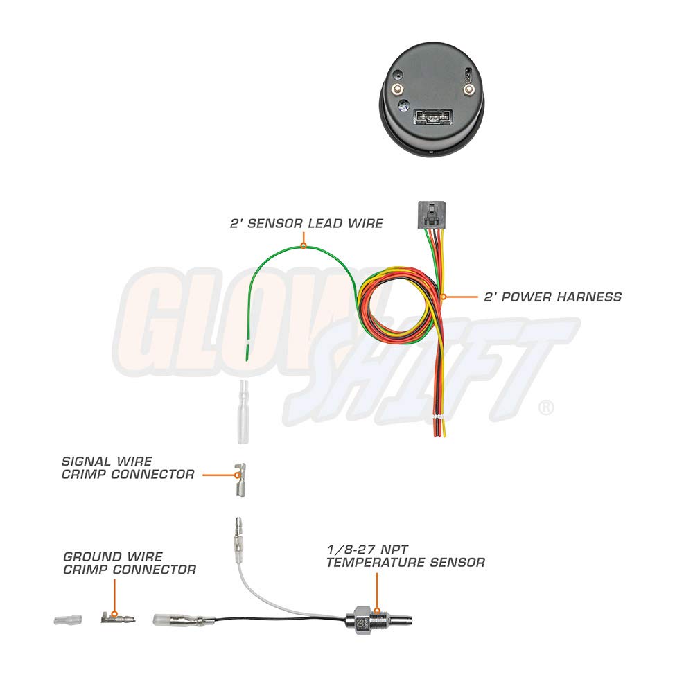 GlowShift 10 Color Digital 300 F Water Coolant Temperature Gauge Kit - Includes Electronic Sensor - Multi-Color LED Display - Ti