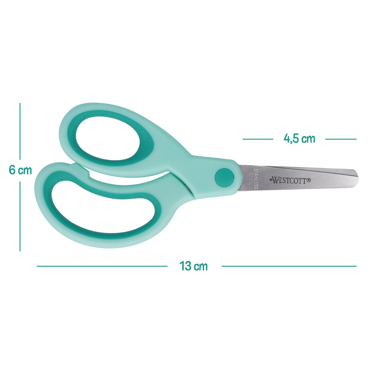 Westcott E-21586 00 Softgrip Kids Scissor Lefty, Blunt Tip, 513 Cm, Turquiose - Turquoise