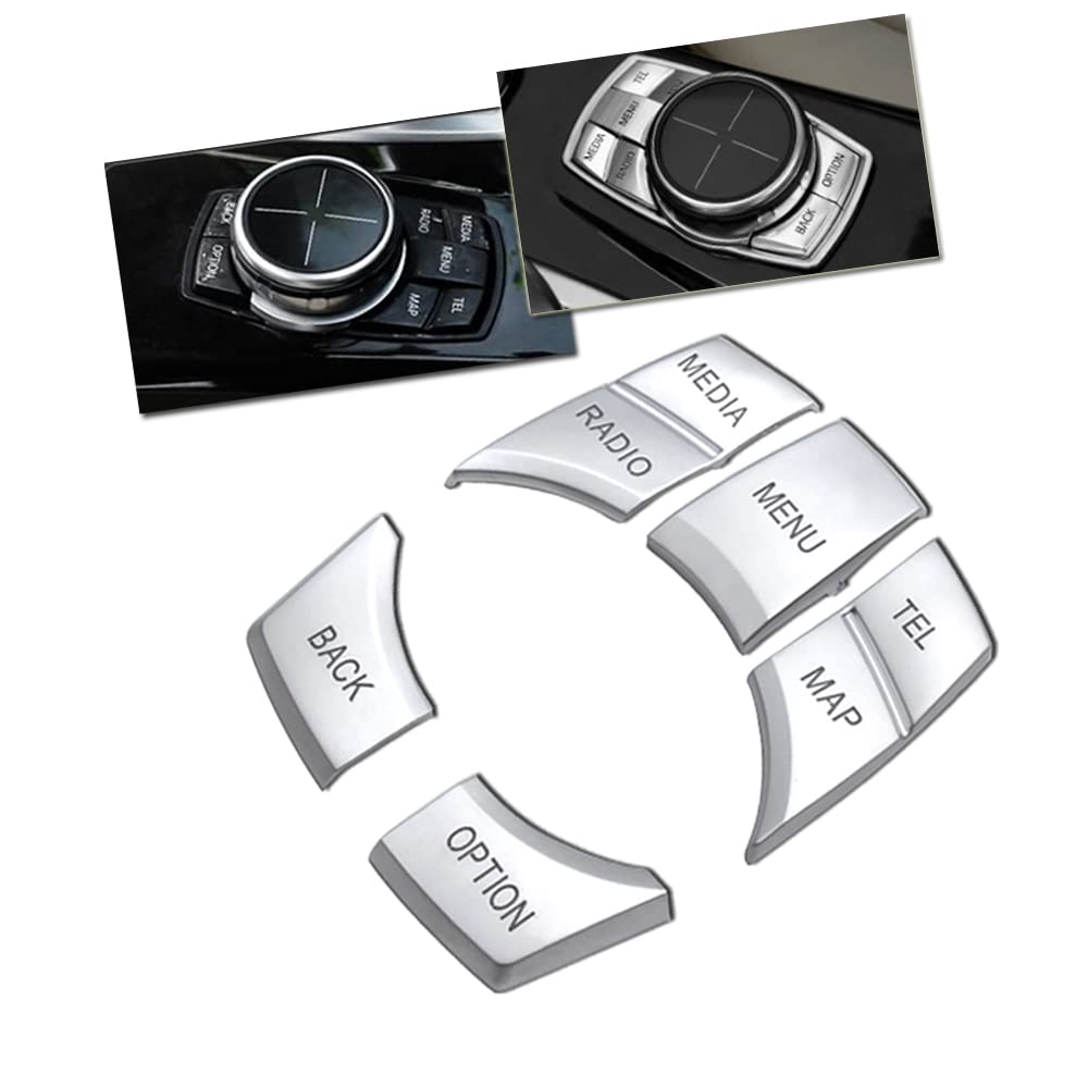 Sanrily Silver Set Of 7 Car Idrive Menu Multimedia Button Cover For Bmw Multimedia Control Knob Cover Sticker Trims Fit For Bmw 5 Series F10 F11, 1 2 Series, 3 Series E90 E92, 4 Series F30 F31,7 X5 X6