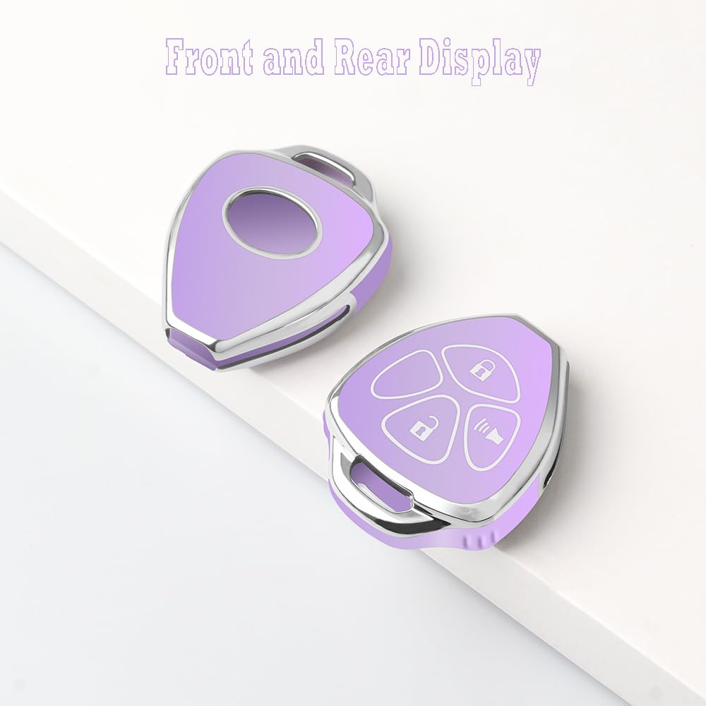 QBUC Toyota Key Fob Cover, 3 Buttons, TPU Material, Purple, Compatible with 2006-2018 4Runner, Corolla, RAV4, Scion Models