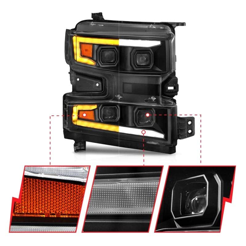 Anzo Usa Anzo - 19-22 Chevrolet Silverado 1500 Led Proj Hl W/Lgt Bar Swbk Seq. Blk W/In. Light - Driver Side On (111566-L)