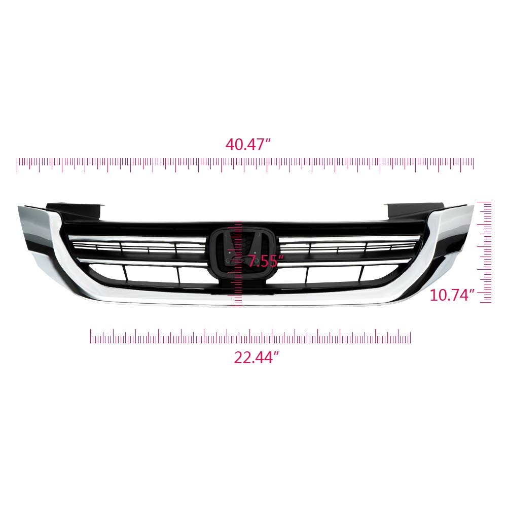 PIT66 Front Upper Bumper Hood Grille for Honda Accord 2013-2015, Chrome/Black, Durable ABS Material