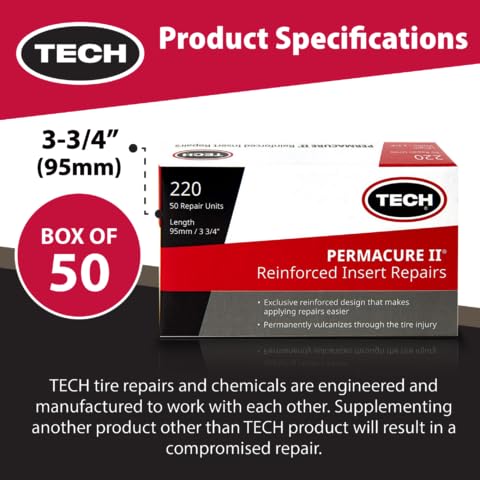 TECH Tire Repairs Permacure II Insert Plugs – Heavy-Duty Natural Rubber, 3-3/4" (95mm), Box of 50 for Tubeless Plug Kits