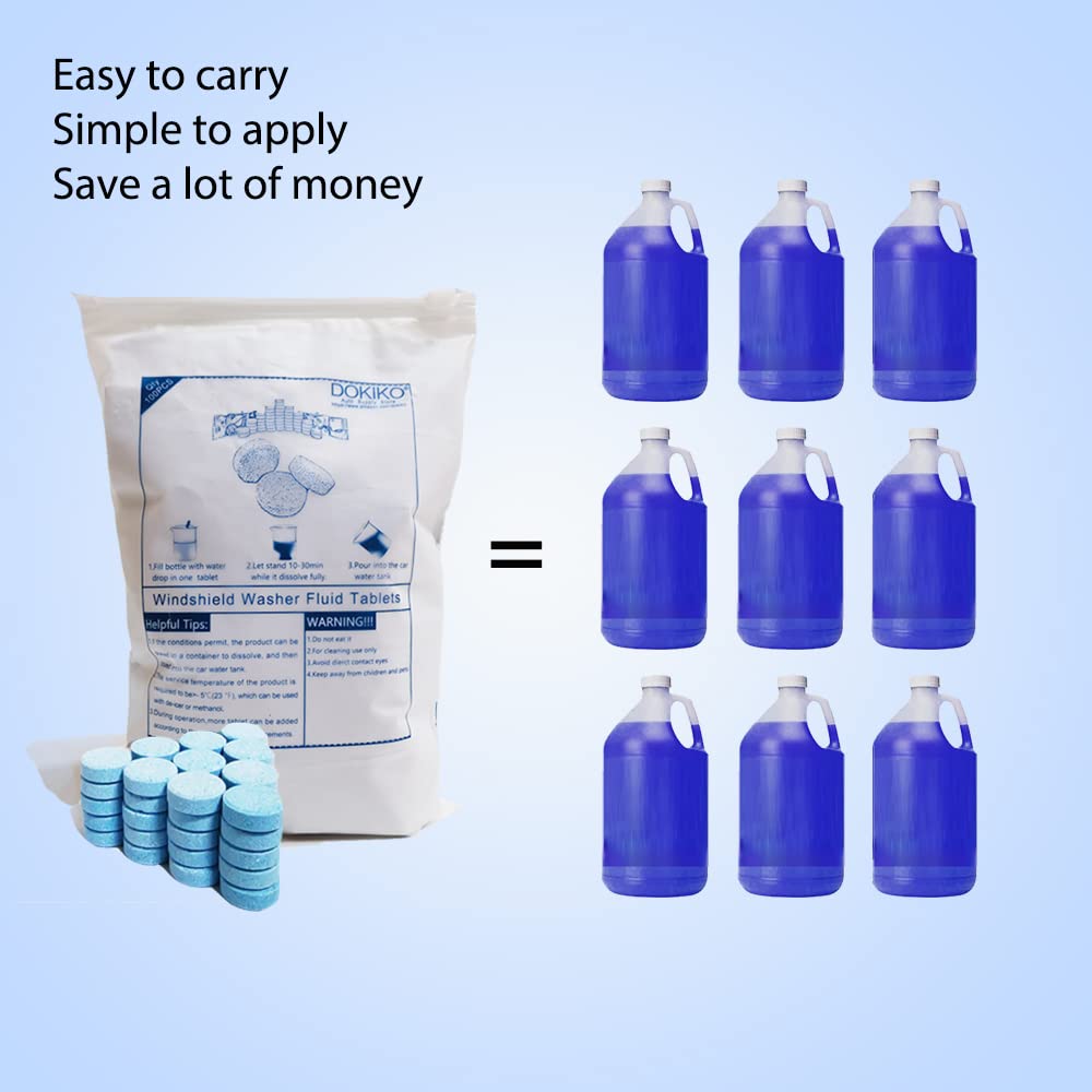 Dokiko 200 Pcs Car Windshield Washer Fluid Tablets,1 Pack Makes 210 Gallons Gallons Windshield Wiper Fluid,1 Piece Makes 1.05 Ga