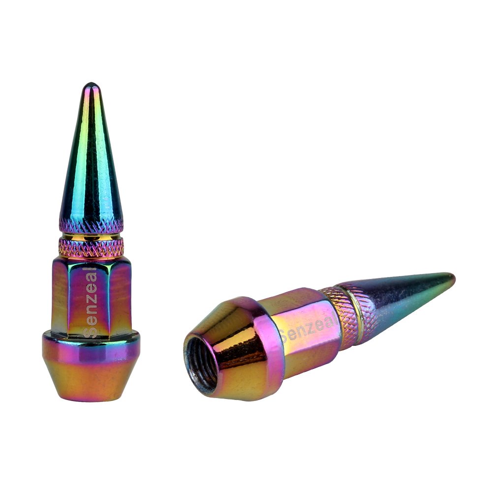 Senzeal 5X Long Spike Valve Caps Aluminum Car Tire Valve Stem Caps Bike Tire Caps Colorful