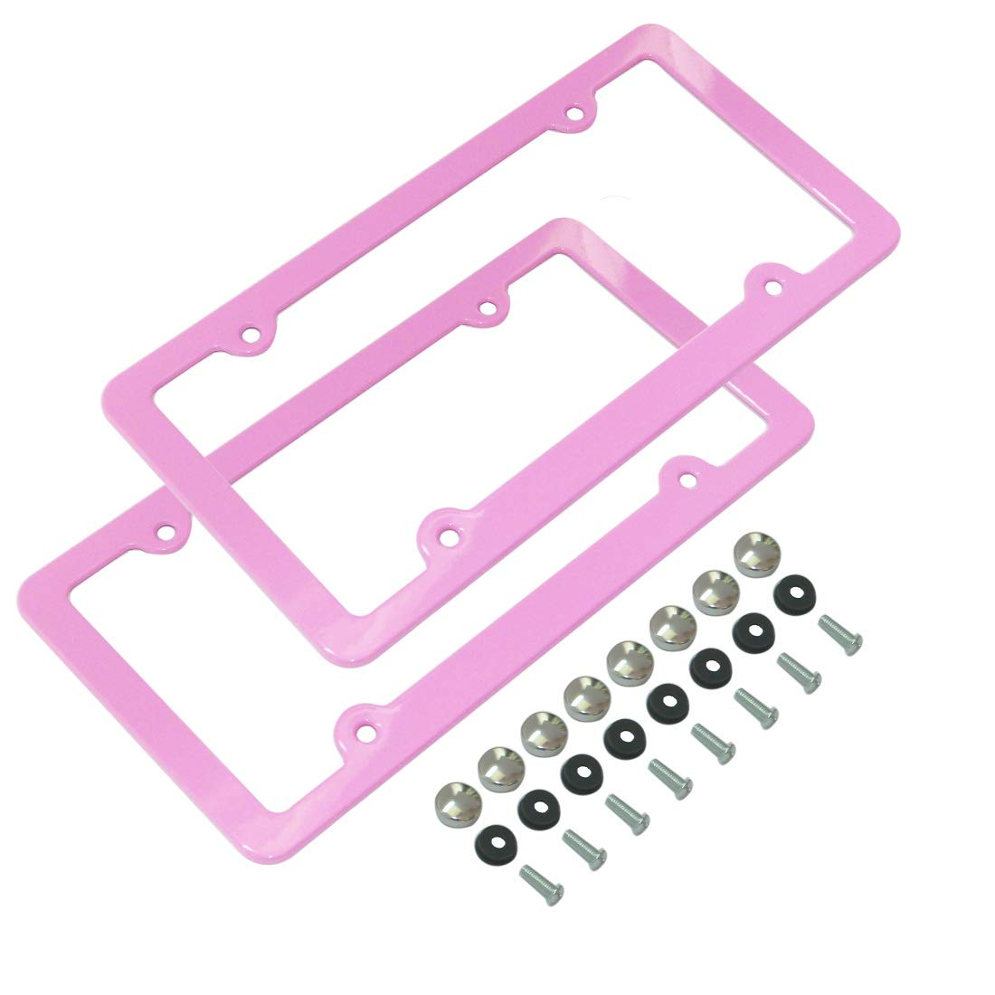 Ibetter 2 Pack Premium Uv Resistant License Plate Frame, Slim Style Aluminum Metal Cute License Plate Holder Cover Pink Red For
