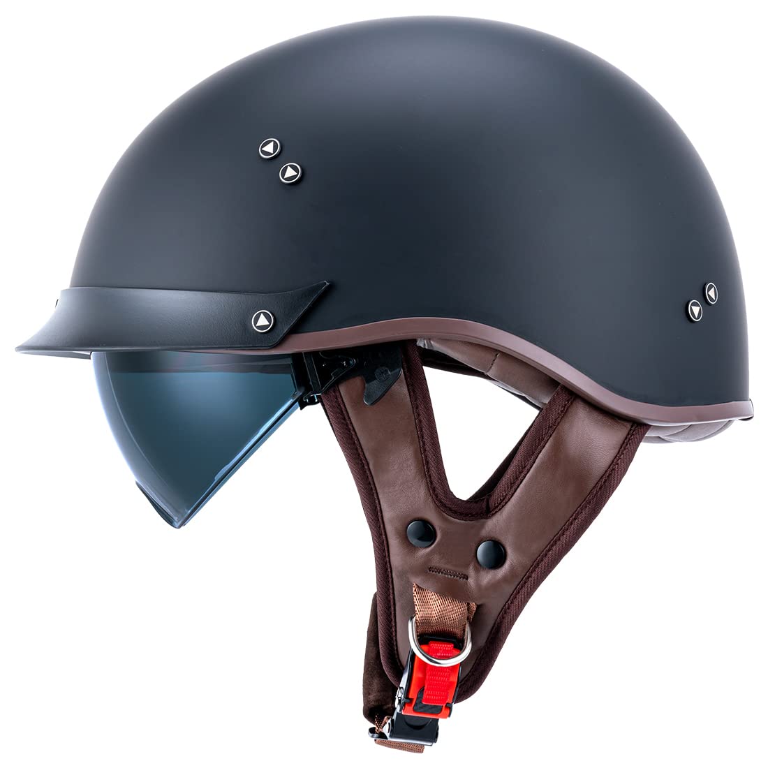 Half Motorcycle Helmets Open Face Sun Visor Quick Release Buckle DOT Approved Cruiser Pilot Helmets for Adults Men Women(Matte B