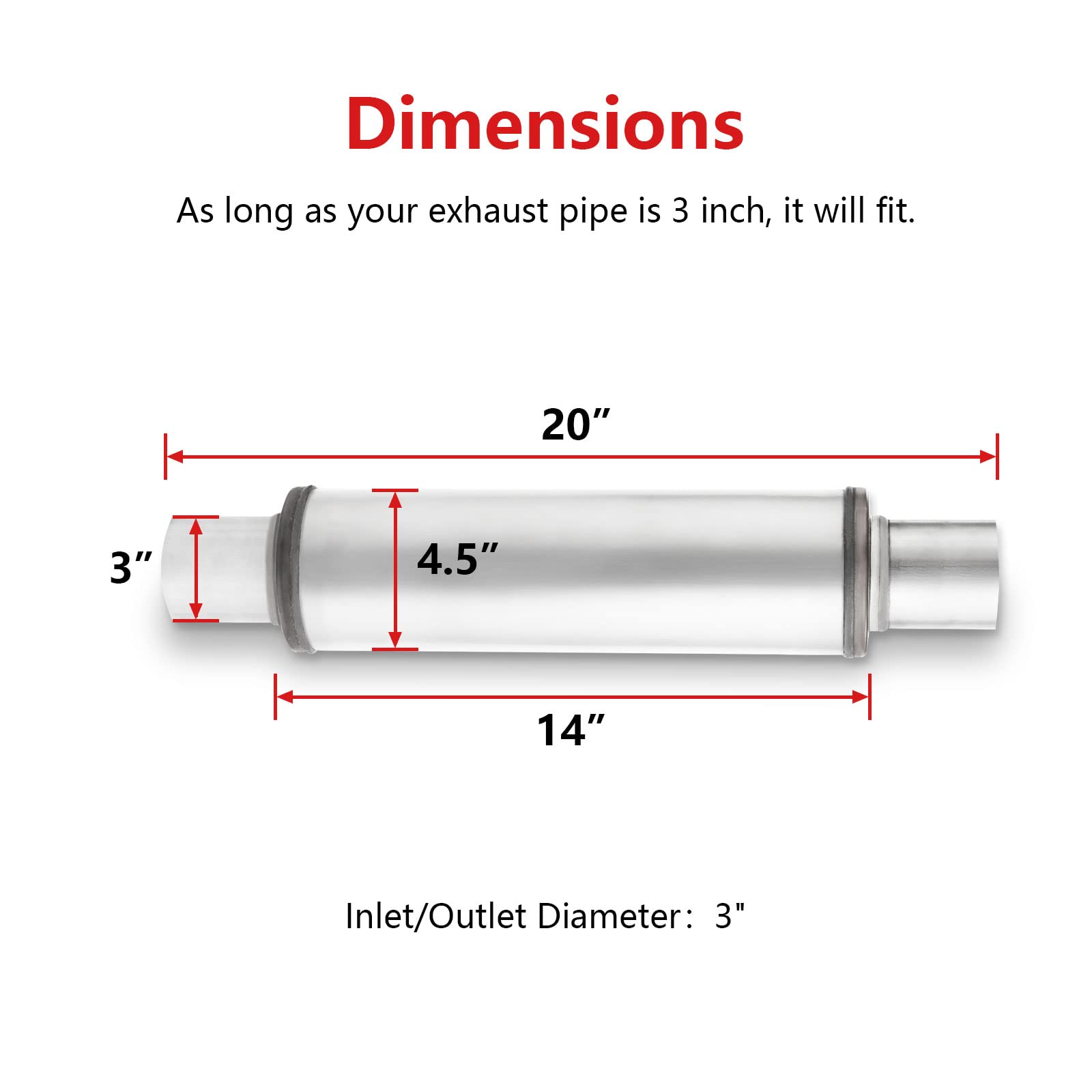 3'' Exhaust Muffler,Universal 3 mufffler Stainless Steel Straight Through Design Performance Muffler 3,3 inch Muffler Resonator