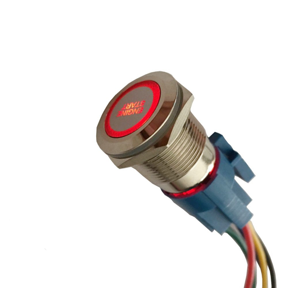 Esupport 12V Car Vehicle Red Led Light Headlight Push Button Metal Toggle Switch Socket Plug 19Mm Engine Start