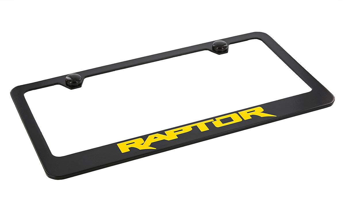 Ford Raptor Black/Yellow Metal Wide Bottom License Plate Frame Holder