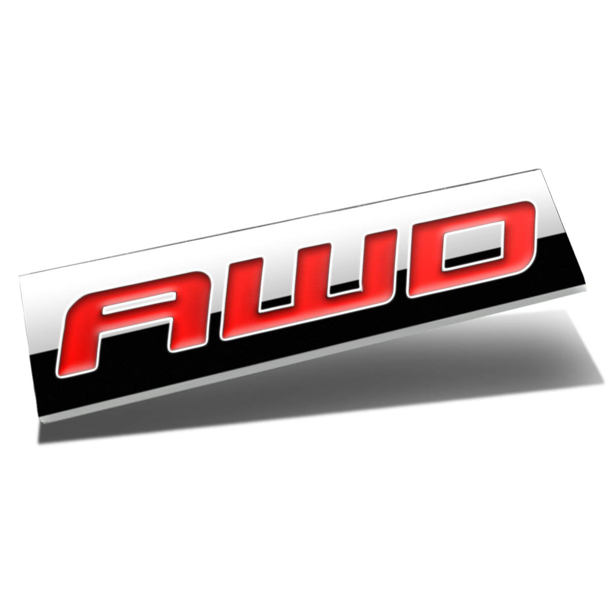 Auto Dynasty Chrome Finish Metal Emblem Awd Badge, (Red Letter)