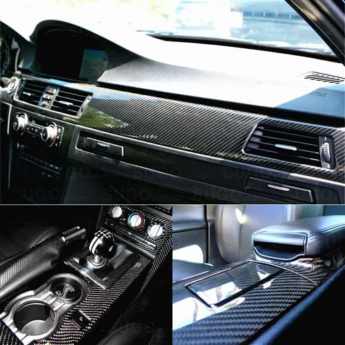 OQSNCV 5D Glossy Carbon Fiber Vinyl Film Wrap - 12x60in Black Car Interior/Exterior Stickers