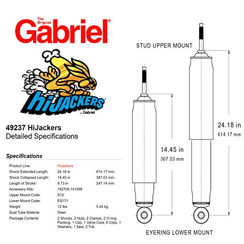 Gabriel HiJackers 49237 Adjustable Rear Air Shocks Pair for Ford F-150, F-250, Lobo & Toyota Tundra - Black