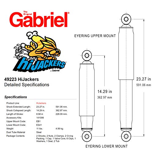 Gabriel 49223 Hijackers Rear Adjustable Air Shock Absorbers Fits Ford Ranger Rwd, Xl, Xlt, Postal, Tremor, Stx, Bronco Ii,; Mazd