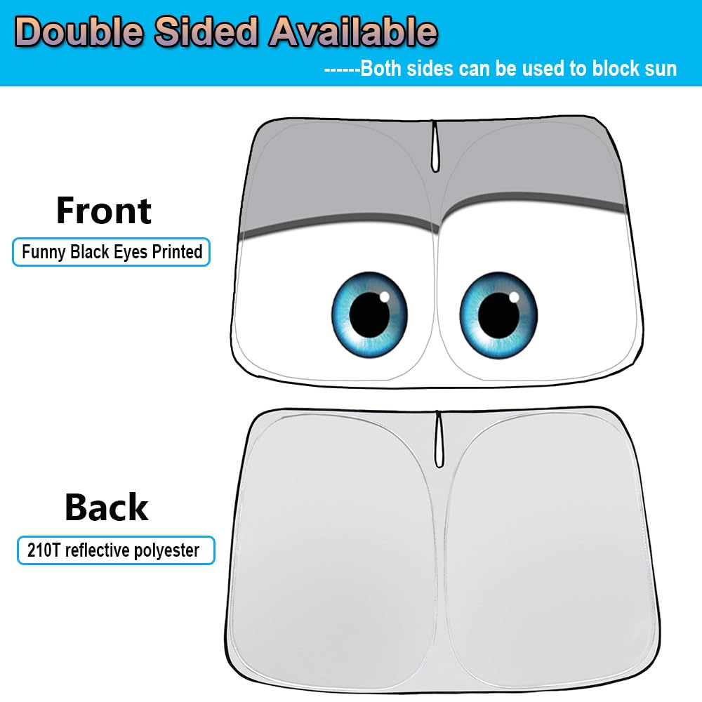 Gven Sunshade for Tesla Model Y/3 - Dual-Sided Windshield Shade, Grey Polyester, Funny Eyes Design, Model Gven-T-B