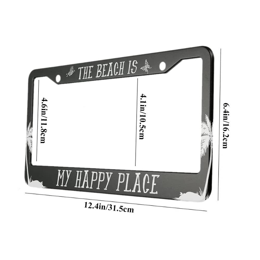 Ofloral The Beach Is My Happy Place Aluminum Alloy License Plate Frame Palm Tree And Flying Butterflies Applicable To Us Standar