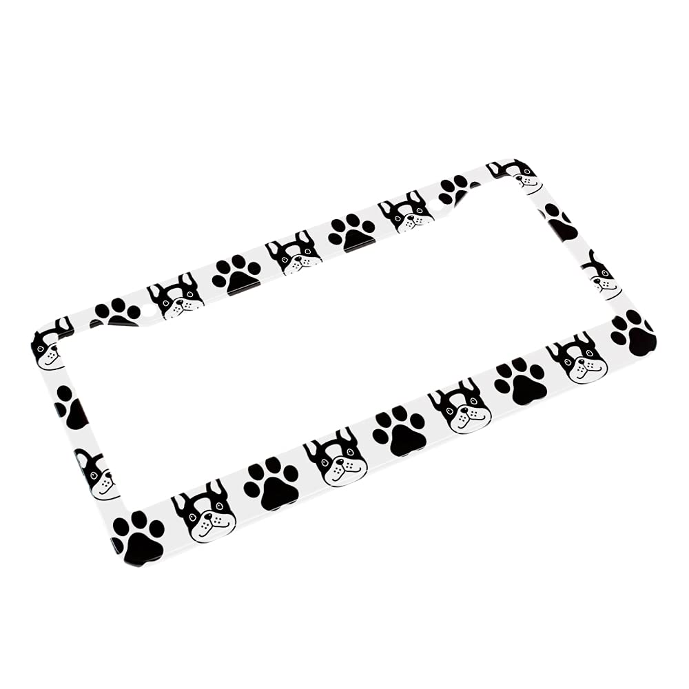 Beabes Black French Bulldog License Plate Frame Cute Pet Animal License Plate Holder Cat Paw Print Car Tag Frame License Plate C
