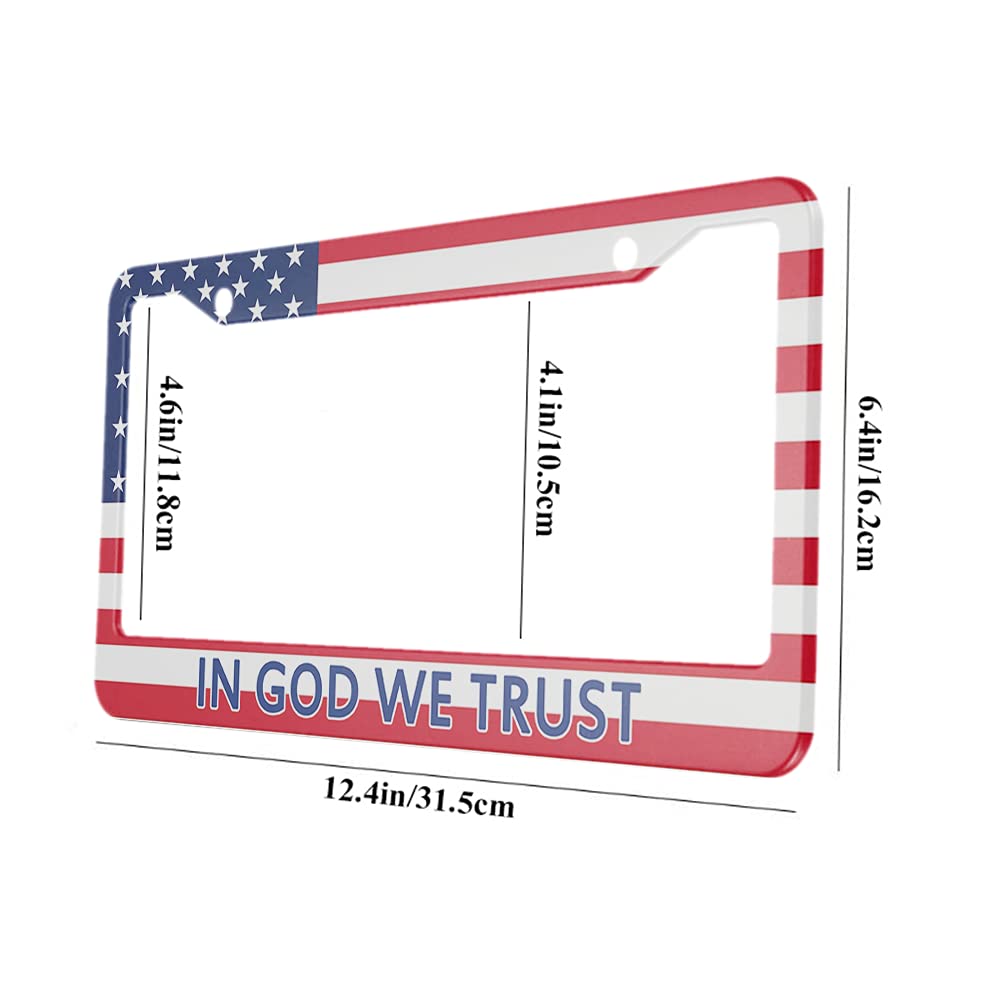 Ofloral In God We Trust Aluminum Alloy License Plate Frame U.S.A Flag American Patriotic Freedom Applicable To Us Standard Metal