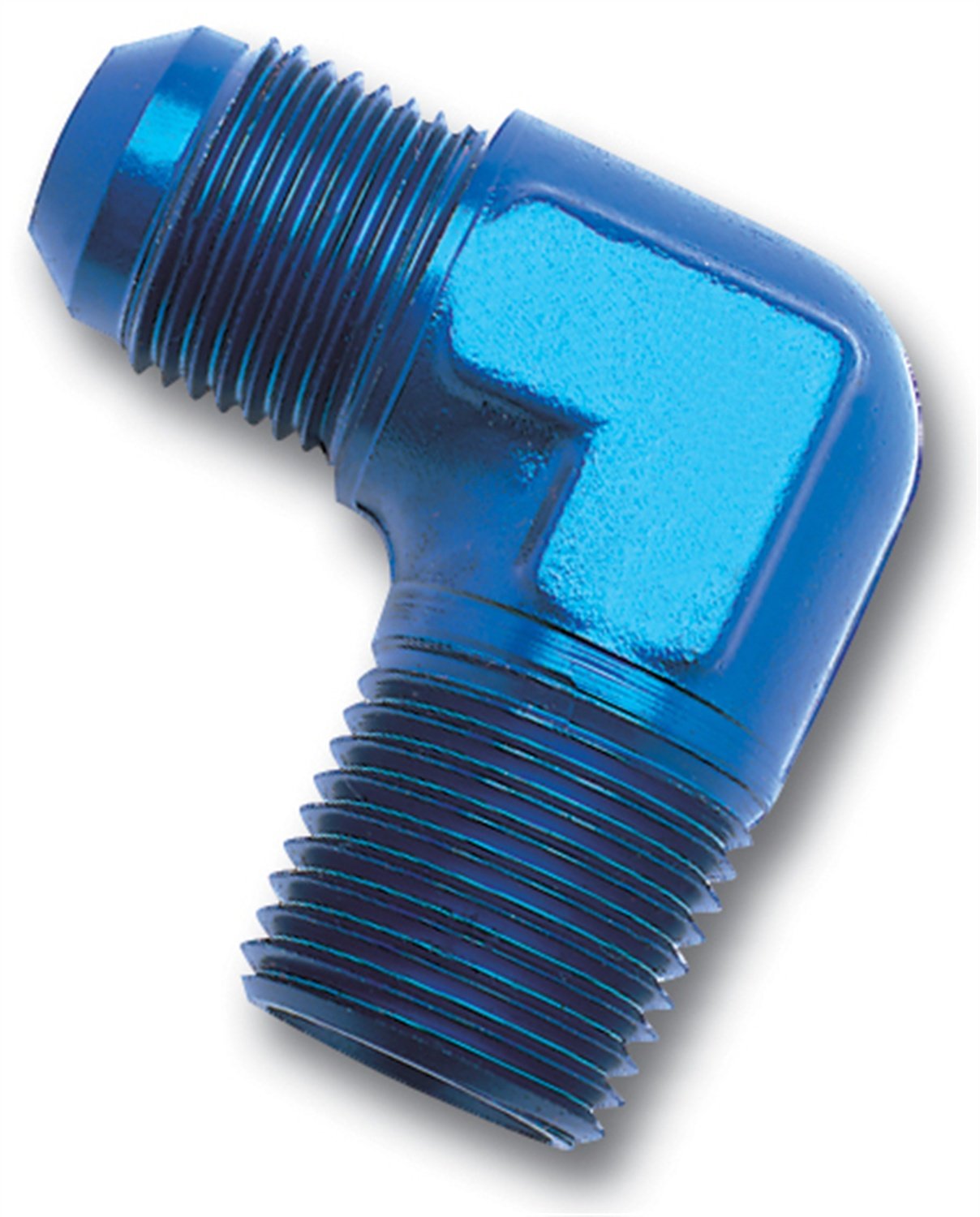 Edelbrock/Russell 660840 Blue Anodized Aluminum -6An 90-Degree Flare To 3/8 Pipe Adapter Fitting, 1 Count (Pack Of 1)