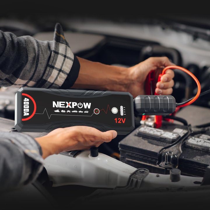 NEXPOW Car Jump Starter 4000A, Portable Battery Booster for Gas & 10.0L Diesel Engines, Model Q11, Includes LED Light & USB QC3.0
