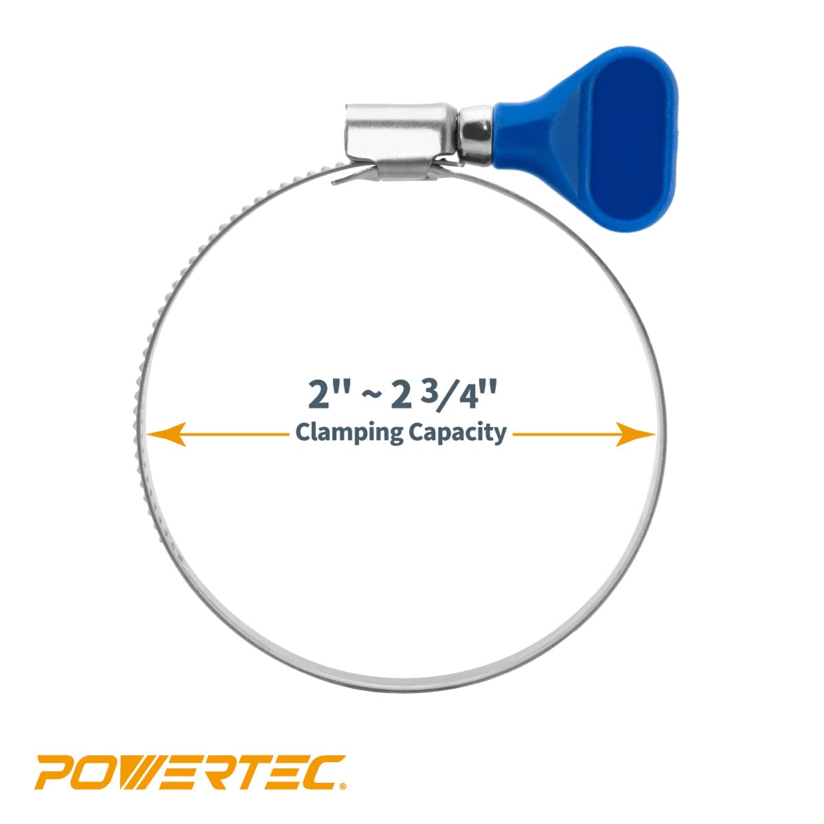 Powertec 70262 2-1/2 Inch Key Hose Clamp, Thumb Screw Key Adjustable Stainless Steel Hose Clamps For Dust Collection, Dust Colle