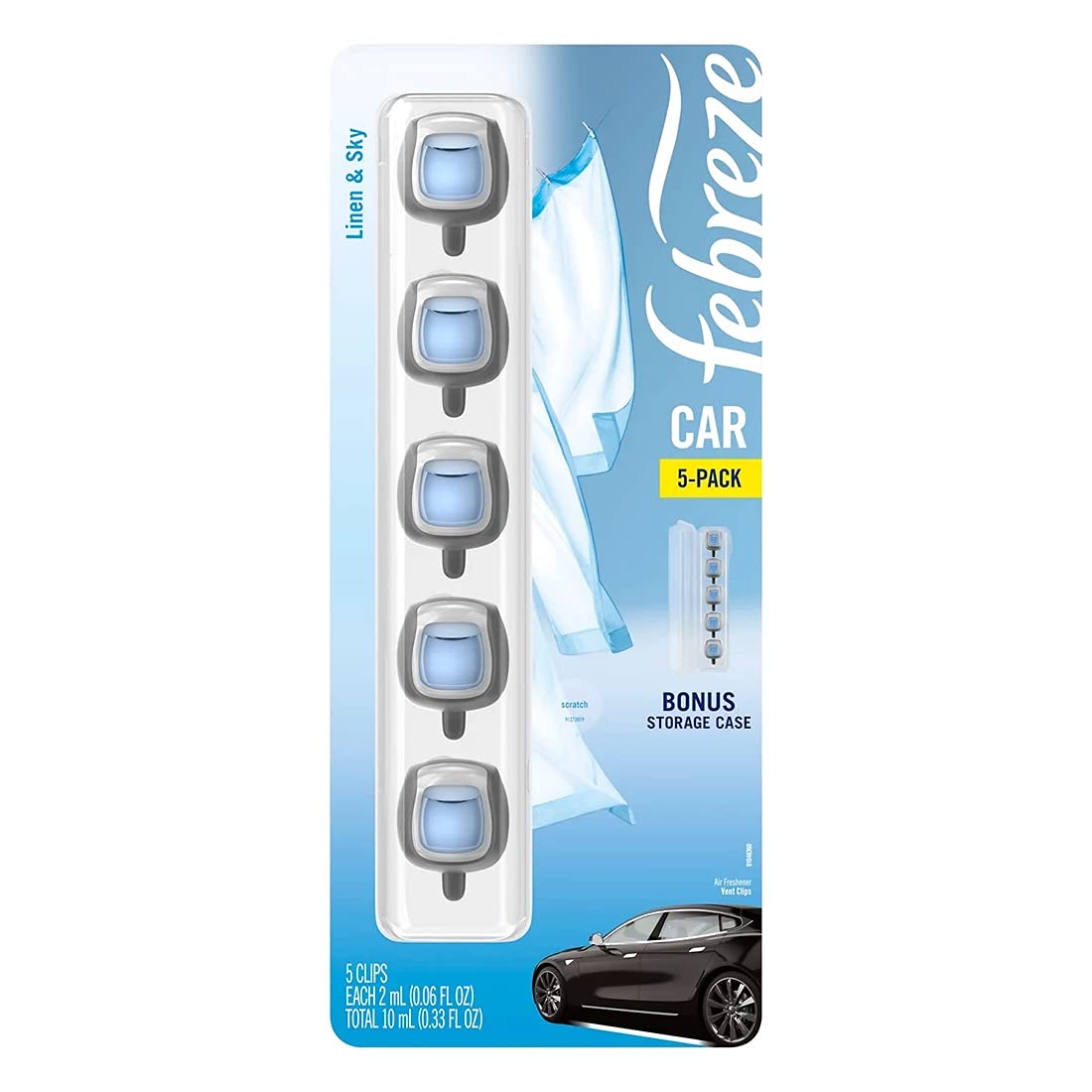 Febreze Car Air Freshener, Set Of 5 Clips, Linen & Sky - Up To 150 Days