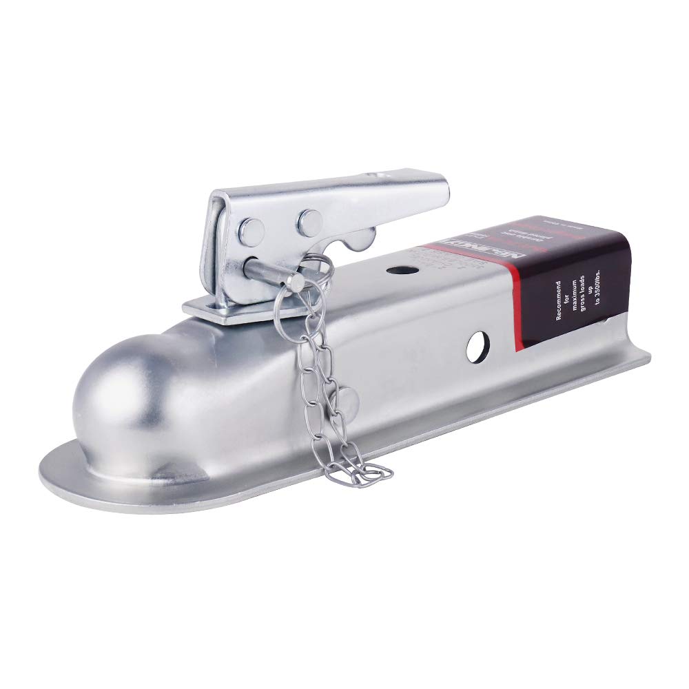 2 Straight Trailer Coupler - 3500 lb Capacity, 2 Ball & 2 Channel, Includes Safety Chain, Easy Bolt-On Installation