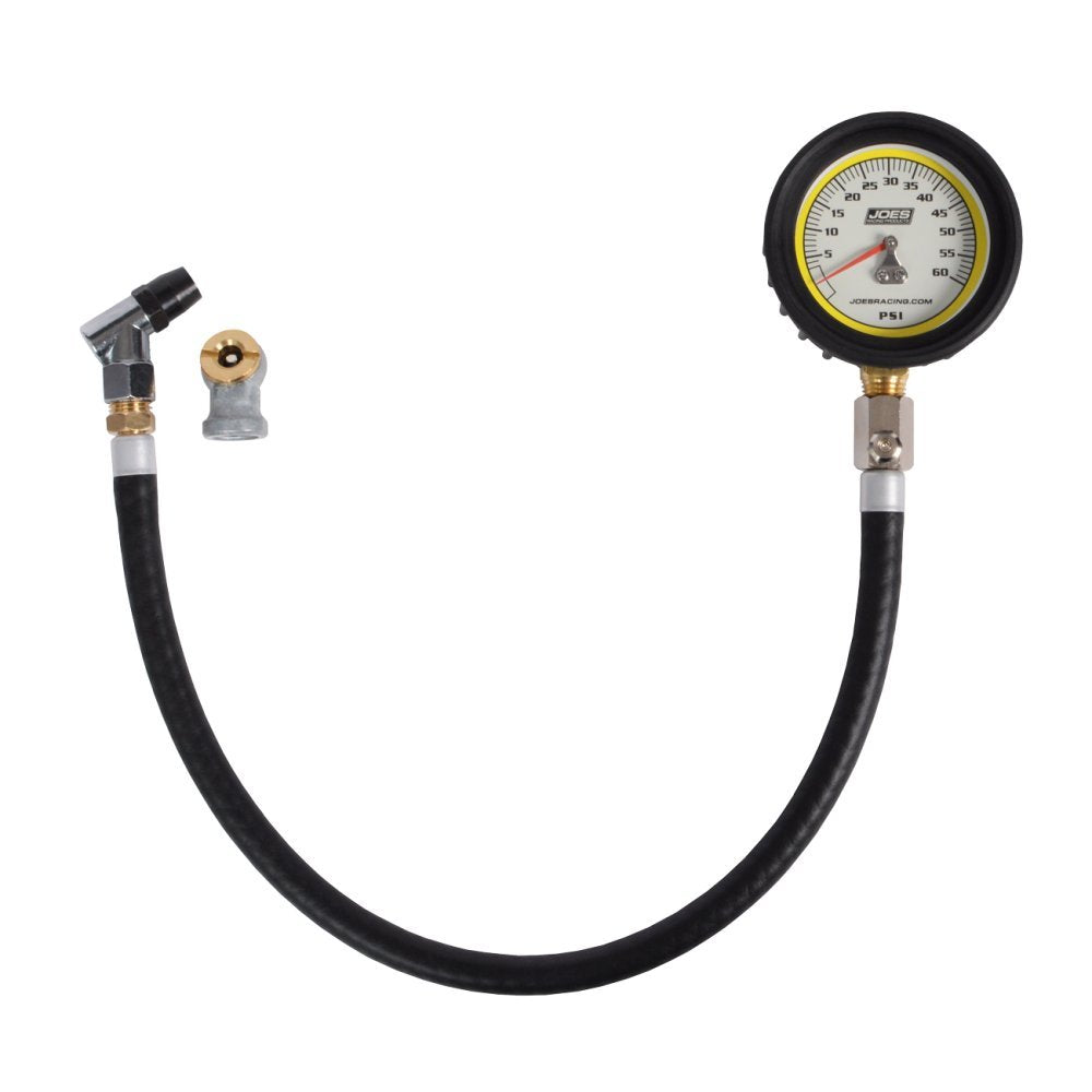 Joes Racing Products Tire Pressure Gauge, Pro Tire, Glow in The Dark, 0-60 psi, Analog, 2-1/2 in Diameter, White Face, 1 lb. Inc
