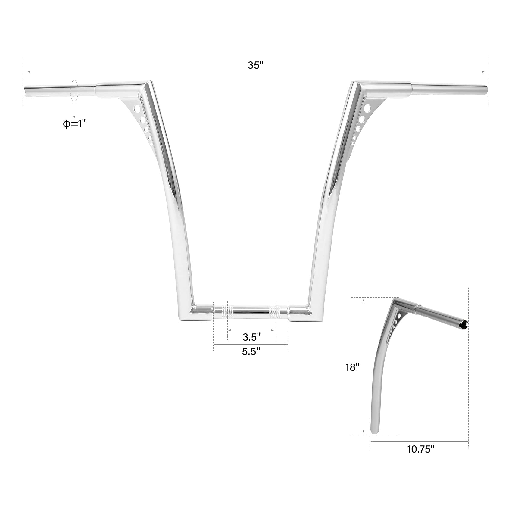 Xfmt Motorcycle Chrome 18'' Rise Ape Hangers Bar 1-1/4'' Batwing Handlebar For Harley Sportster Xl Softail Dyna Road King