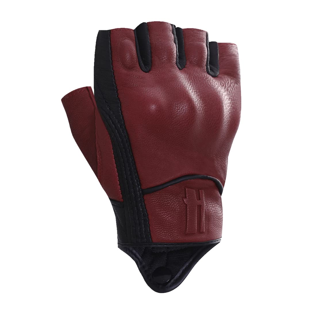 Harssidanzar Men's Fingerless Motorcycle Gloves, Goatskin Leather, Size M, Oxblood/Black