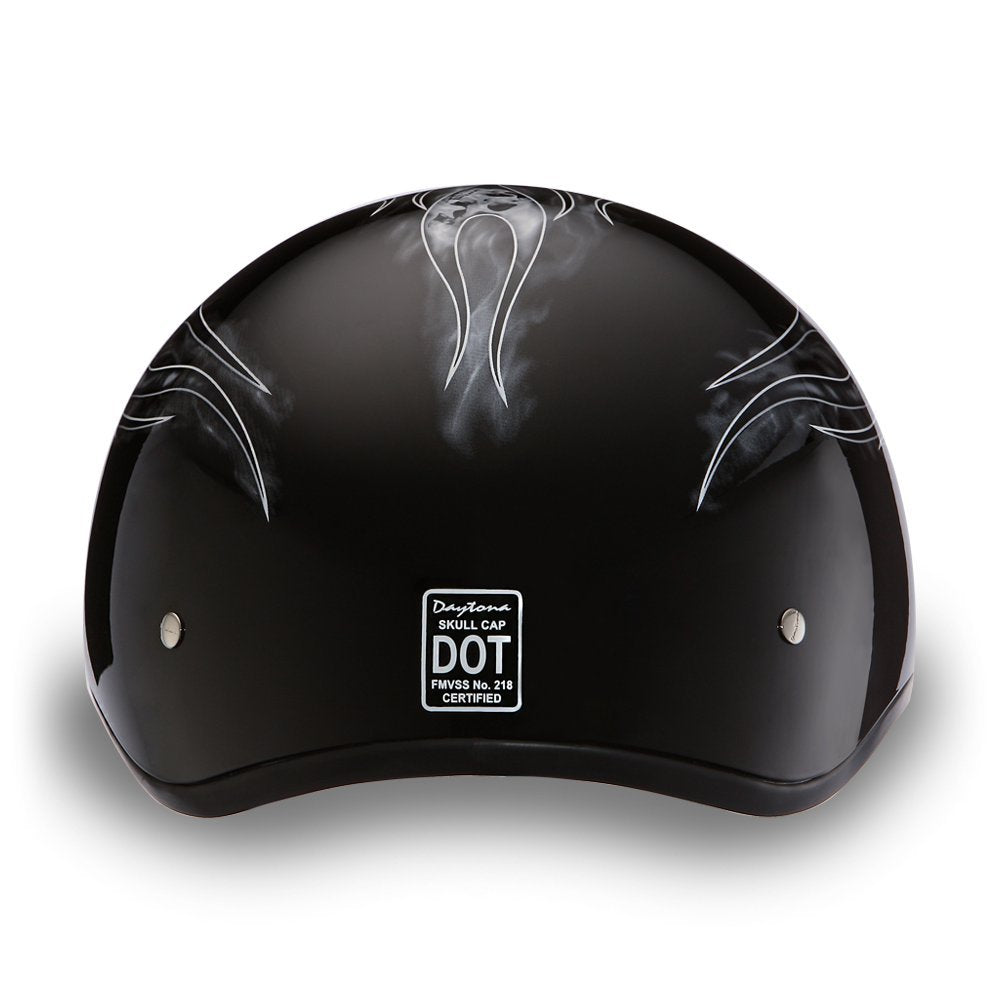Daytona Helmets Motorcycle Half Helmet Skull Cap- Skull Flames Silver 100% Dot Approved