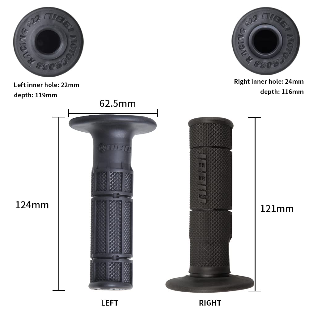 NIBBI Motorcycle Hand Grips, 7/8'' 22mm 24mm Dirt Bike Grips,Universal Motorcycle Handlebar Grips,ATV Twist Throttle,Non-Slip Ru