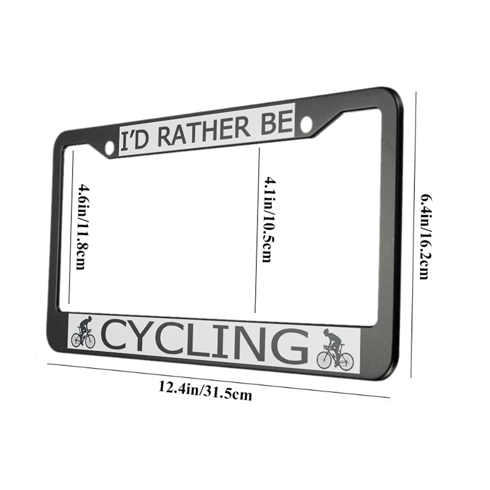 Ofloral I'D Rather Be Cycling Aluminum Alloy License Plate Frame People Riding Cross-Country Bikes Black Applicable To Us Standa