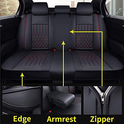 Aierxuan Rear Car Seat Covers With Waterproof Leather, Automotive Vehicle Cushion Cover Universal Fit For Most Cars(Black-Red, R