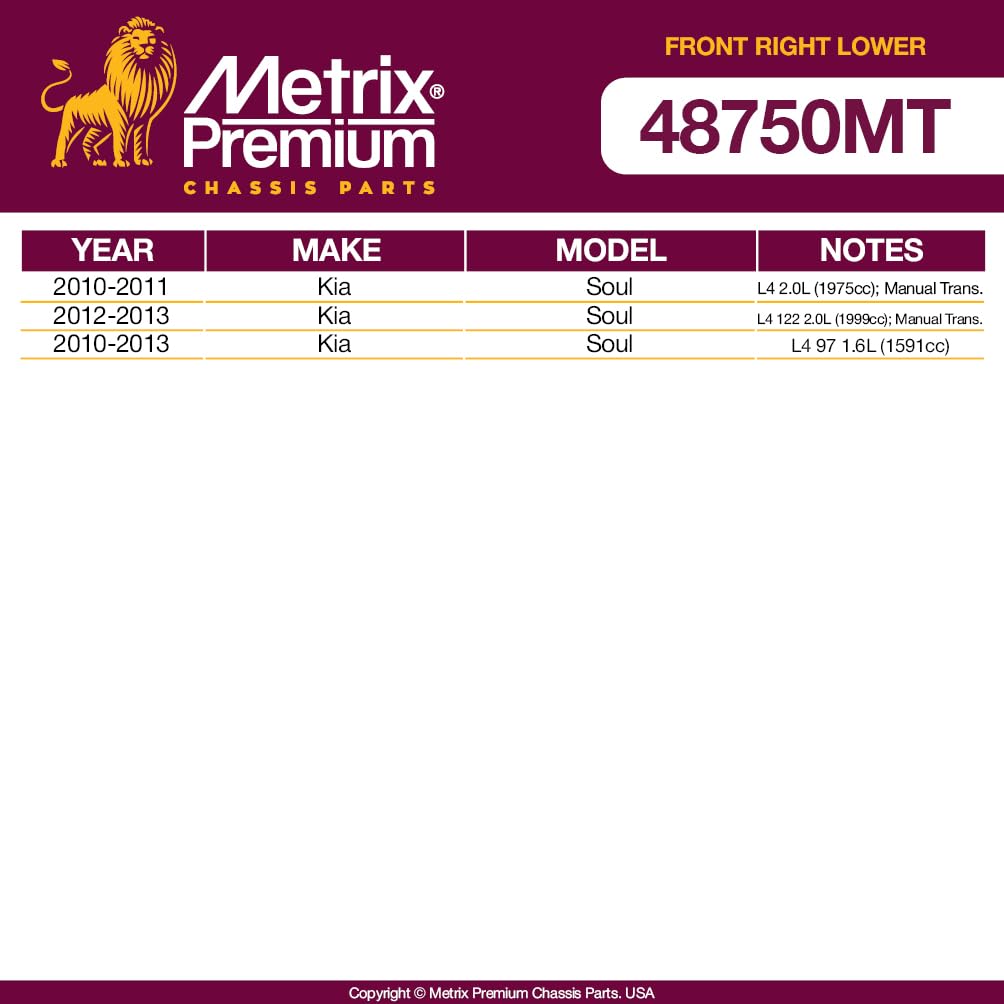 Metrix Premium Chassis Parts - Front Right Lower Control Arm W Ball Joint & Bushing Assembly Fits 2010-2011 Kia Soul, 2012-2013