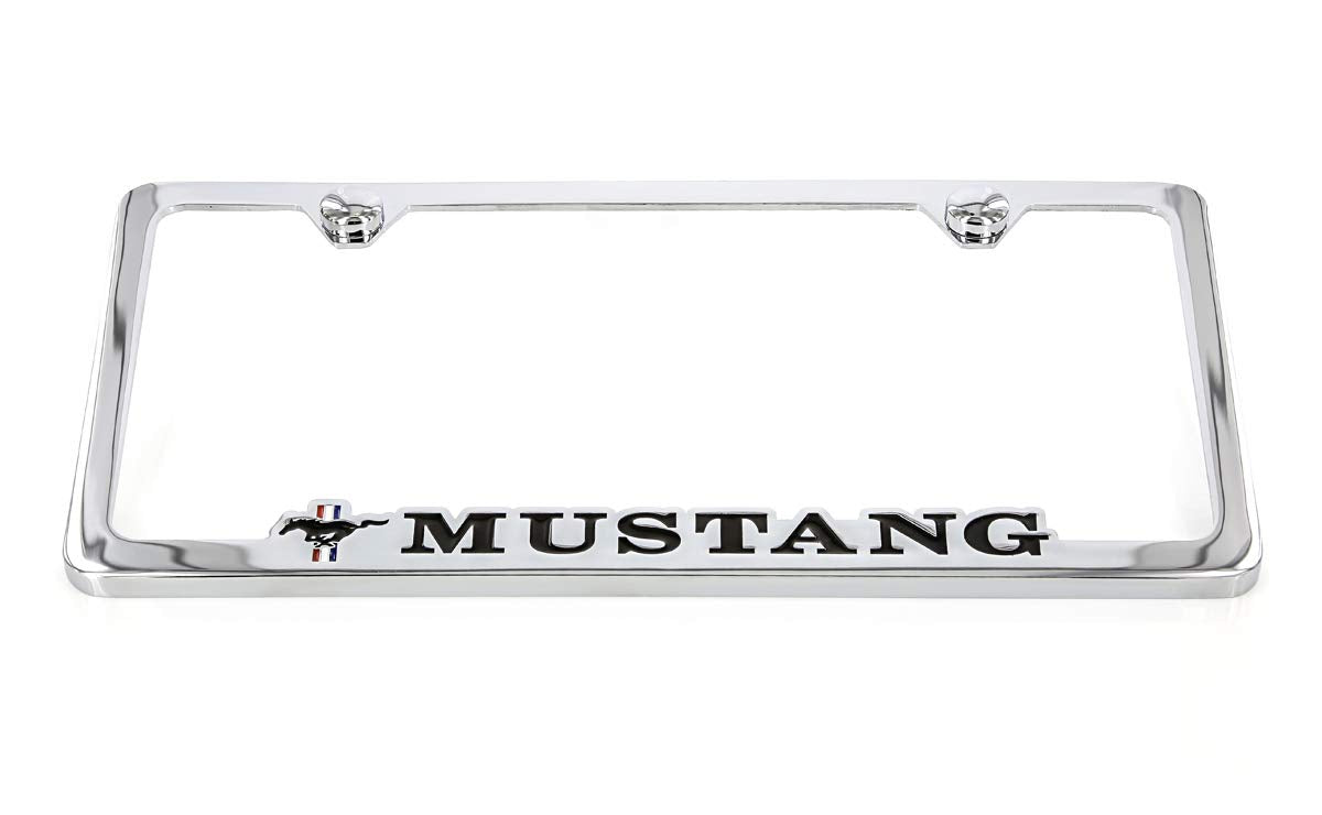 Ford Mustang Chrome Contoured Plated Zinc Metal License Plate Frame Holder Bottom Engraved 2 Hole