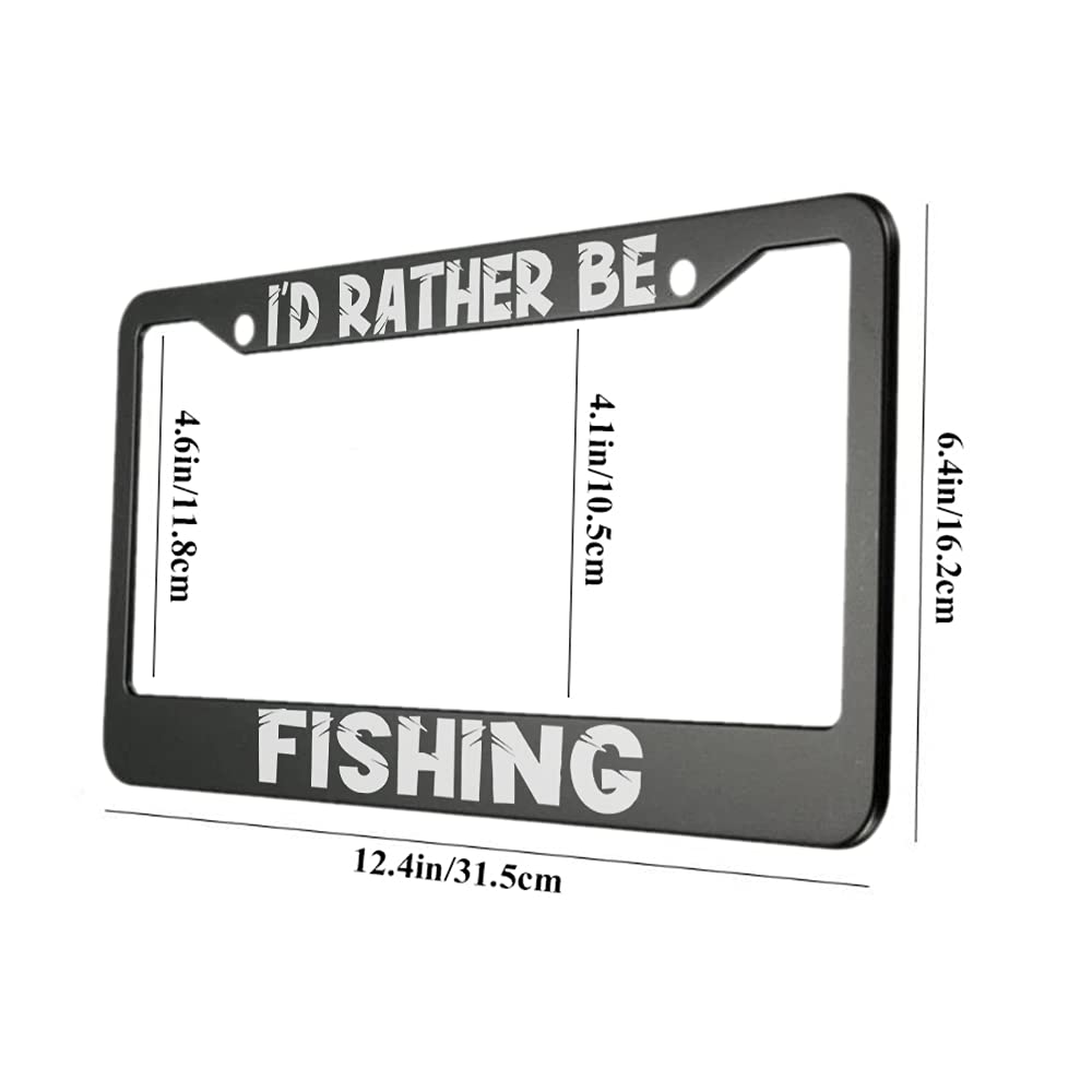 Ofloral I'D Rather Be Fishing Aluminum Alloy License Plate Frame Fisherman White Black Applicable To Us Standard Car Metal Car T