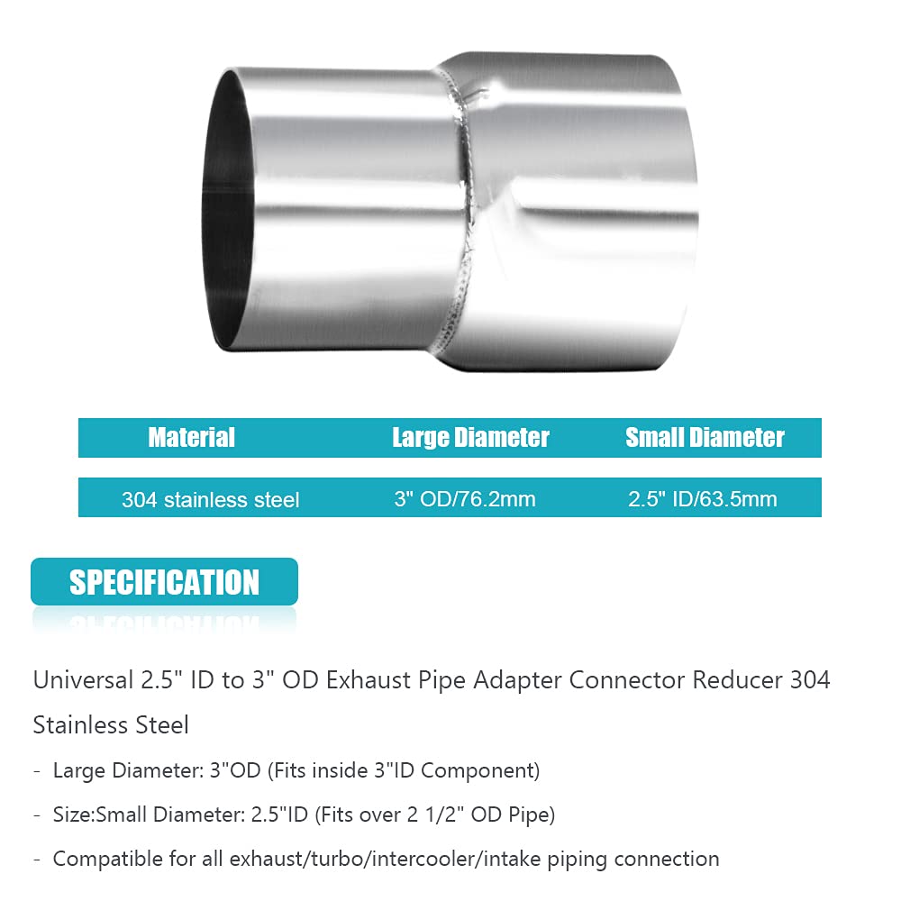 Universal 2.5'' Od To 2.75'' Id Exhaust Pipe Adapter Connector Reducer 304 Stainless Steel 2.5 Inch To 2.75 Inch 2 1/2 Od To 2 3