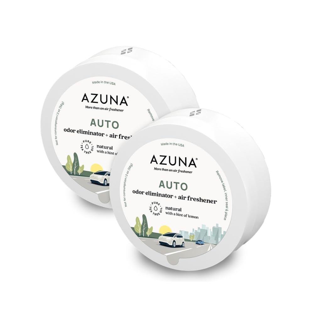 Azuna Auto Air Freshener & Odor Eliminator Gel, 2 oz. Pod with Tea Tree Oil, 2 Pack, Slow-Release Freshener Works 24/7 for 60-90