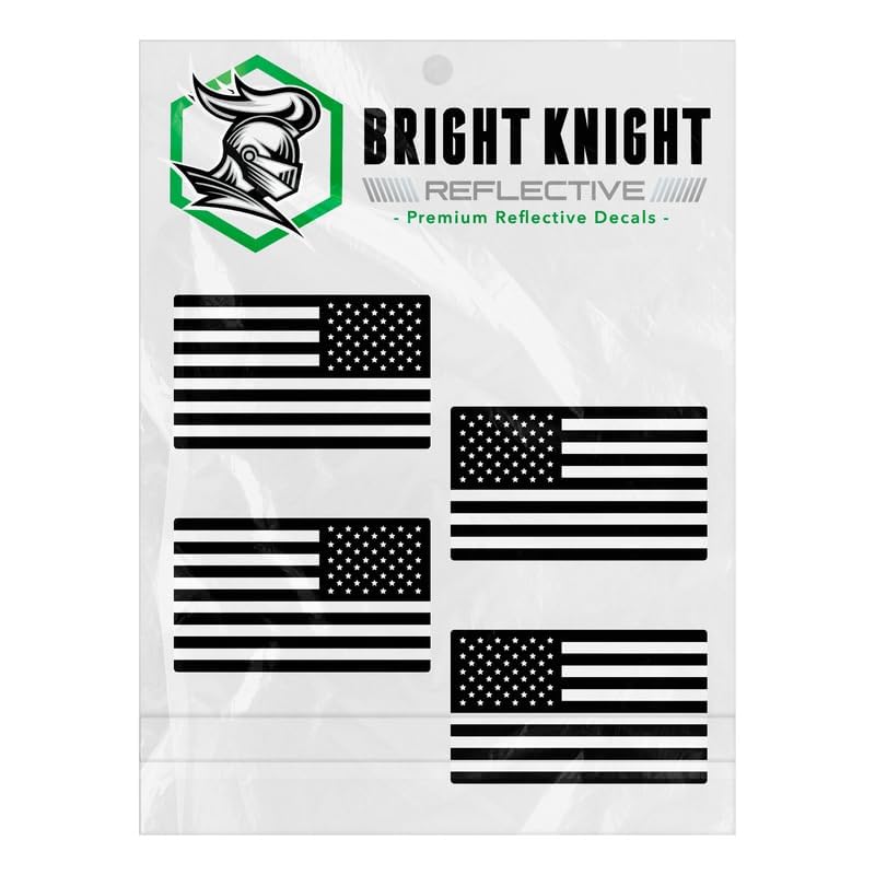 Bright Knight Reflective Flag Sticker, 2'' X 1'' Black American Flag Sticker Reflective Mirrored 2 Pair With Retro-Reflective Vi
