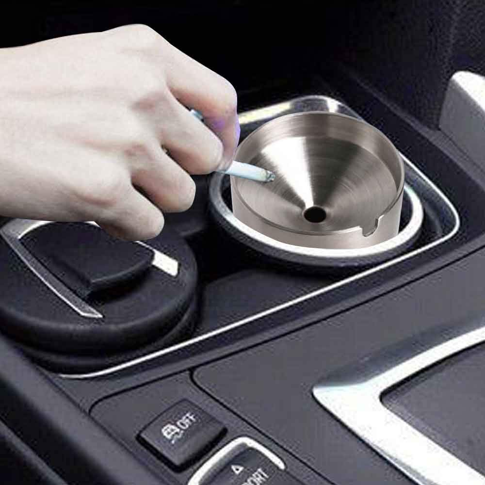 Jocha Car Ashtray With Lid Smell Proof Stainless Steel Portable Smokeless Detachable Windproof Self Extinguishing Butt Bucket As
