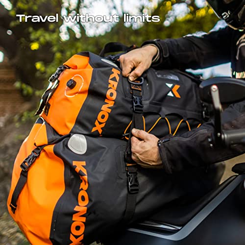 KRONOX Waterproof Duffle Bag for Motorcycle - 40L, Black & Orange, Vinyl, Model 3812-0010-40, Hook and Loop Closure