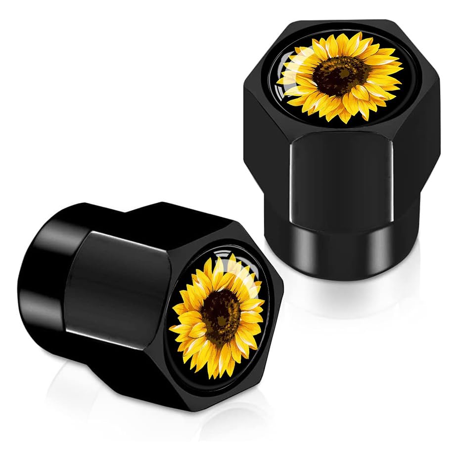 4Pcs Tire Valve Stem Caps Explosion Valve Cover Aluminum Alloy Compatible With Car Truck Suv Sunflower Car Accessories