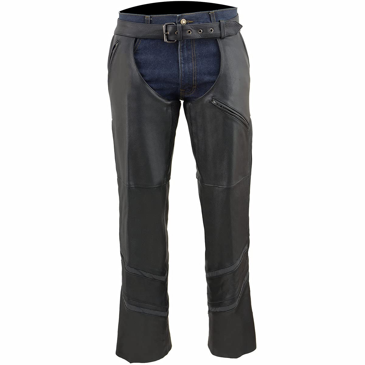 Milwaukee Leather ML1144 Men's Black Premium Leather Vented Motorcycle Rider Chaps w/Reflective Piping - Small