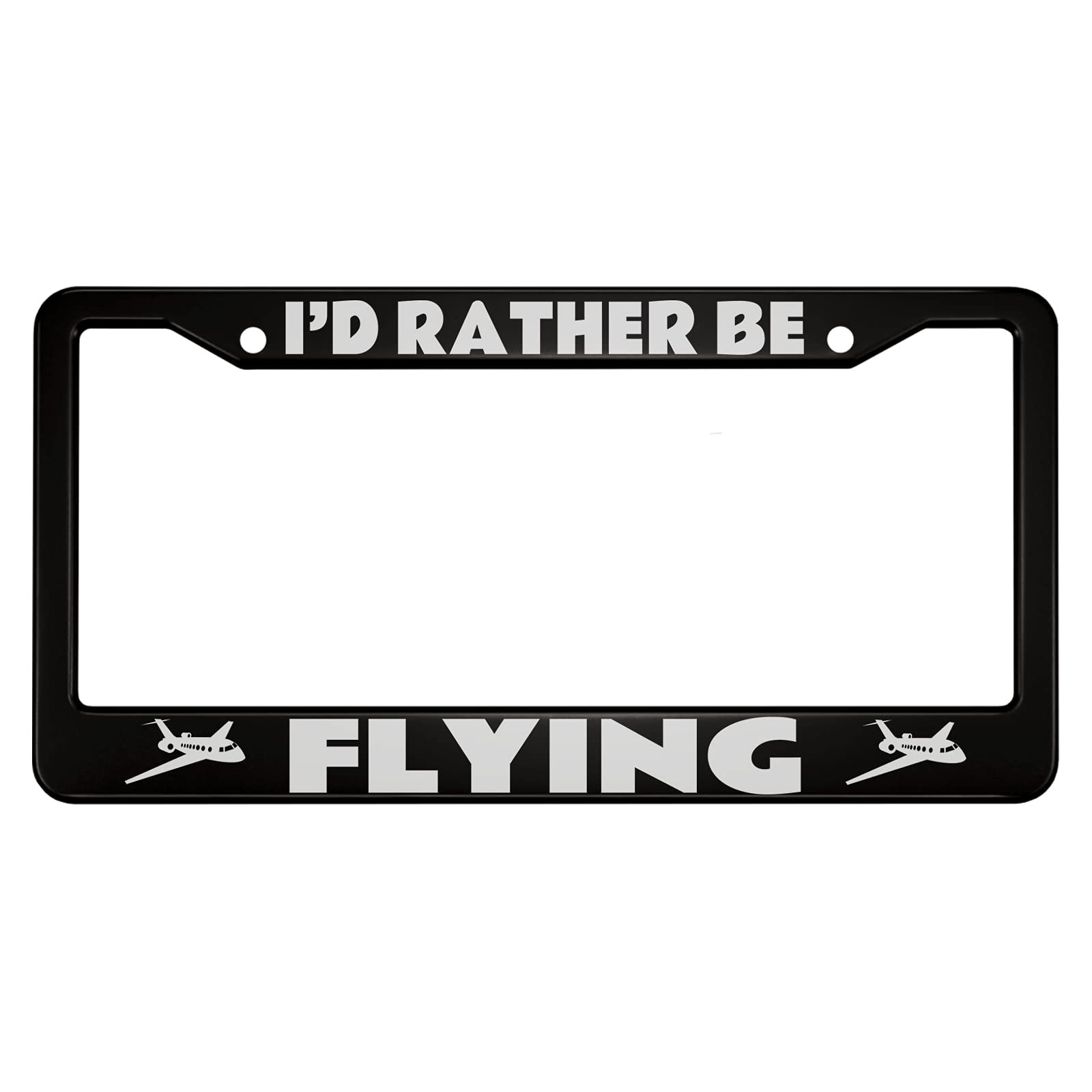 Ofloral I'D Rather Be Flying Aluminum Alloy License Plate Frame Two Airplanes Pattern White Applicable To Us Standard Car Metal